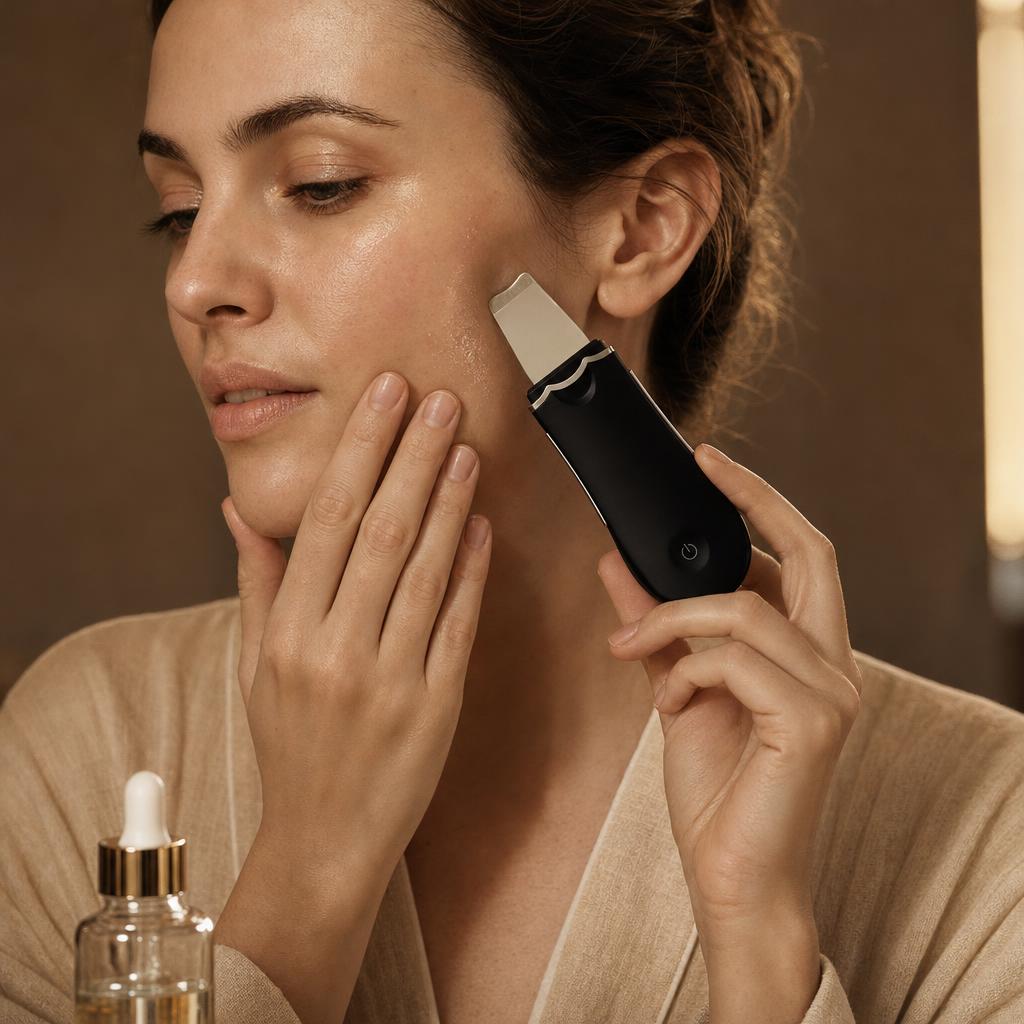 Limpiador facial ultrasónico con sérum o crema · paso 1