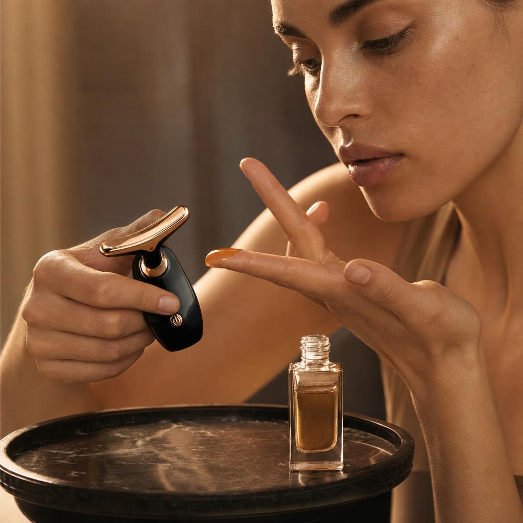 Masajeador facial vibratorio con sérum o crema · paso 1