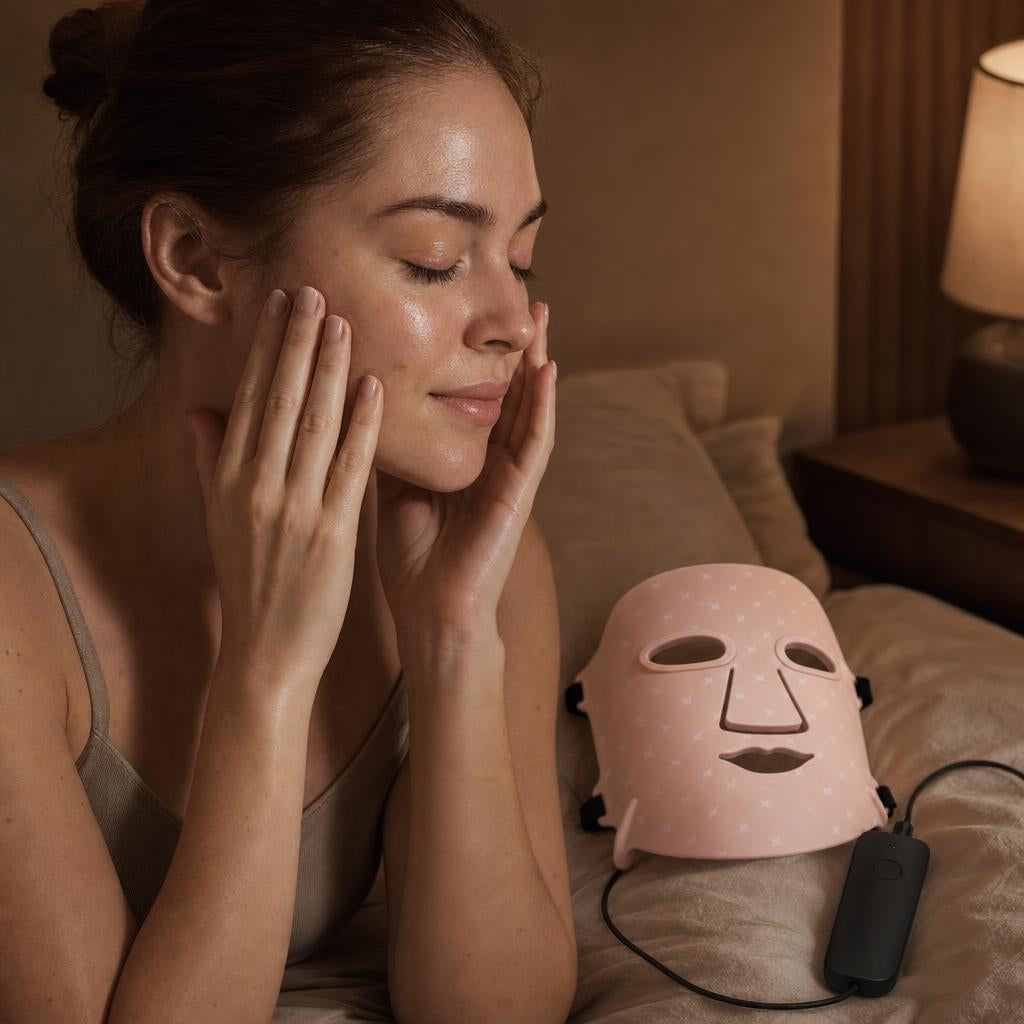 Mascarilla LED rostro y cuello con sérum o crema · paso 1